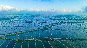 Coastal Beach Wind Power And Beach Ecological Aquaculture in Yancheng, China