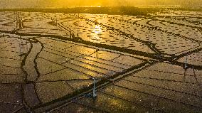 Coastal Beach Wind Power And Beach Ecological Aquaculture in Yancheng, China