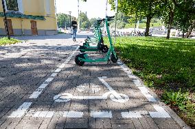 Electric scooters parking lot