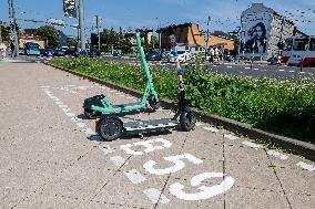 Electric scooters parking lot