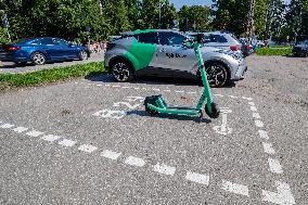 Electric scooters parking lot