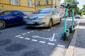 Electric scooters parking lot