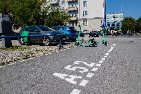 Electric scooters parking lot