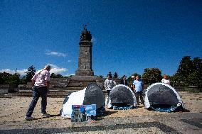 Tent Camp To Protect The Soviet Army Monument In Sofia.