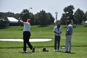 Former President Of The United States Donald J. Trump At LIV Golf Bedminster 2023 Driving Range