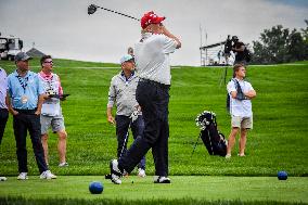 Former President Of The United States Donald J. Trump At LIV Golf Bedminster 2023 Pro-Am