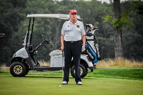 Former President Of The United States Donald J. Trump At LIV Golf Bedminster 2023 Pro-Am