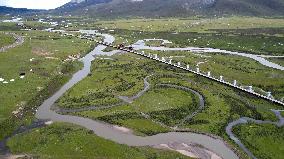 Winding Rivers in the China Wulianghe National Wetland Park in Ganzi