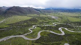 Winding Rivers in the China Wulianghe National Wetland Park in Ganzi