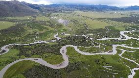 Winding Rivers in the China Wulianghe National Wetland Park in Ganzi