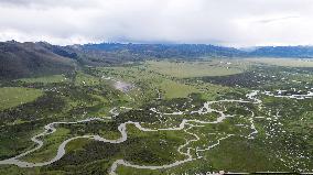 Winding Rivers in the China Wulianghe National Wetland Park in Ganzi