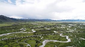 Winding Rivers in the China Wulianghe National Wetland Park in Ganzi