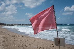 Red Flag At Nea Chora Beach In Chania