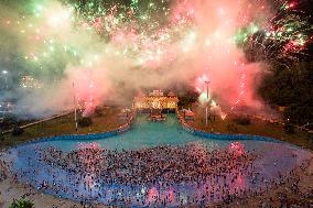 People Come To The Water Park To Cool Off in Nanjing, China