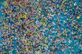 People Come To The Water Park To Cool Off in Nanjing, China