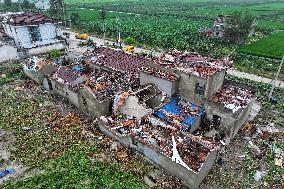 Houses Collapsed After A Tornado in Yancheng, China