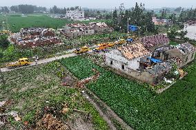 Houses Collapsed After A Tornado in Yancheng, China