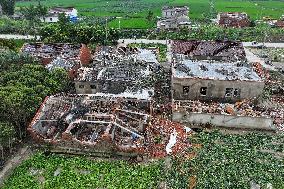 Houses Collapsed After A Tornado in Yancheng, China