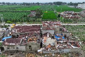 Houses Collapsed After A Tornado in Yancheng, China