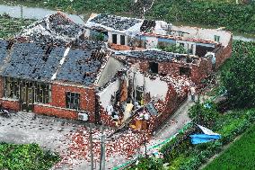 Houses Collapsed After A Tornado in Yancheng, China