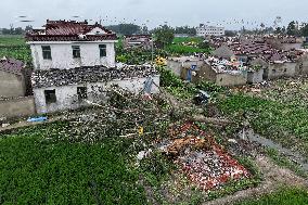 Houses Collapsed After A Tornado in Yancheng, China