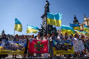 Protest In Solidarity With Ukraine In Krakow