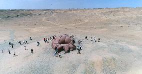 The Sculpture Son of the Earth on The Gobi Beach in Guazhou