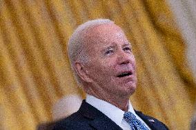 President Joe Biden makes remarks on the anniversary of the Inflation Reduction Act