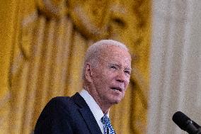 President Joe Biden makes remarks on the anniversary of the Inflation Reduction Act