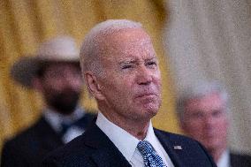 President Joe Biden makes remarks on the anniversary of the Inflation Reduction Act