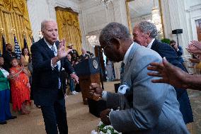 President Joe Biden makes remarks on the anniversary of the Inflation Reduction Act