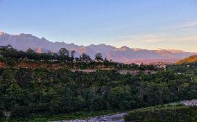Sun Sets Over The Mountainous Landscape In Dharamshala