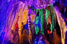 Tourists Visit The Jinshui Rock Cave in Guilin, China