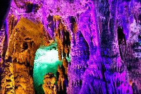Tourists Visit The Jinshui Rock Cave in Guilin, China