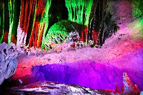 Tourists Visit The Jinshui Rock Cave in Guilin, China