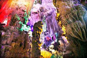 Tourists Visit The Jinshui Rock Cave in Guilin, China