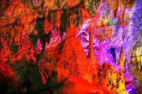 Tourists Visit The Jinshui Rock Cave in Guilin, China