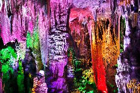 Tourists Visit The Jinshui Rock Cave in Guilin, China