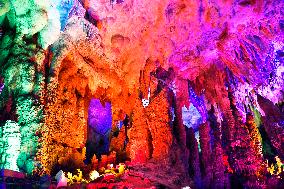 Tourists Visit The Jinshui Rock Cave in Guilin, China