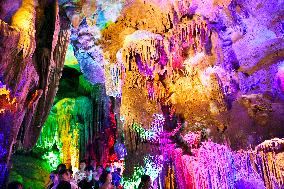 Tourists Visit The Jinshui Rock Cave in Guilin, China