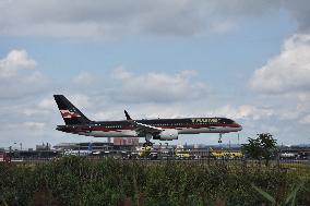 Former President Of The United States Donald J. Trump's Plane Trump Force One Lands At Newark Airport