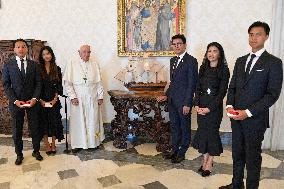 ITALY -POPE FRANCIS R3ECEIVES IN AUDIENCE MR ANDRY RAJOELINA PRESIDENT OF MADAGASCAR AT  THE VATICAN - 2023/8/17
