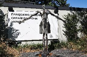 Statue made of downed Russian rockets in Kharkiv