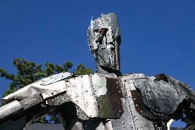 Statue made of downed Russian rockets in Kharkiv