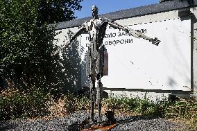 Statue made of downed Russian rockets in Kharkiv