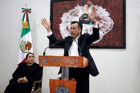 Cuitlahuac Garcia, Governor Of The State Of Veracruz At A Press Conference In Mexico City