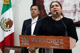 Cuitlahuac Garcia, Governor Of The State Of Veracruz At A Press Conference In Mexico City