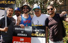 SAG-AFTRA and WGA Strike outside Warner Bros - LA