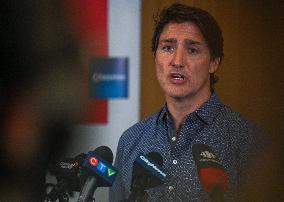 PM Trudeau Visits Wildfire Evacuees In Edmonton