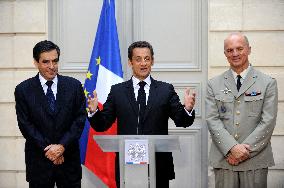 Nicolas Sarkozy gives a press conference at Elysee Palace